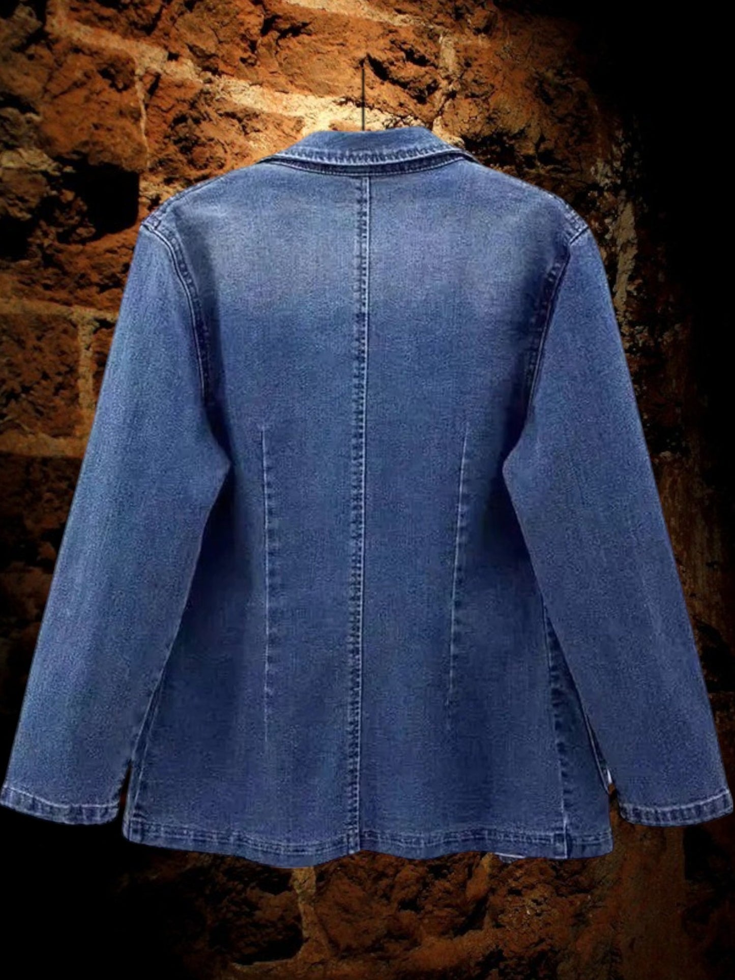 Emma | Stilvoller Denim Blazer für Damen in Blau mit Knopfverschluss und langem Arm