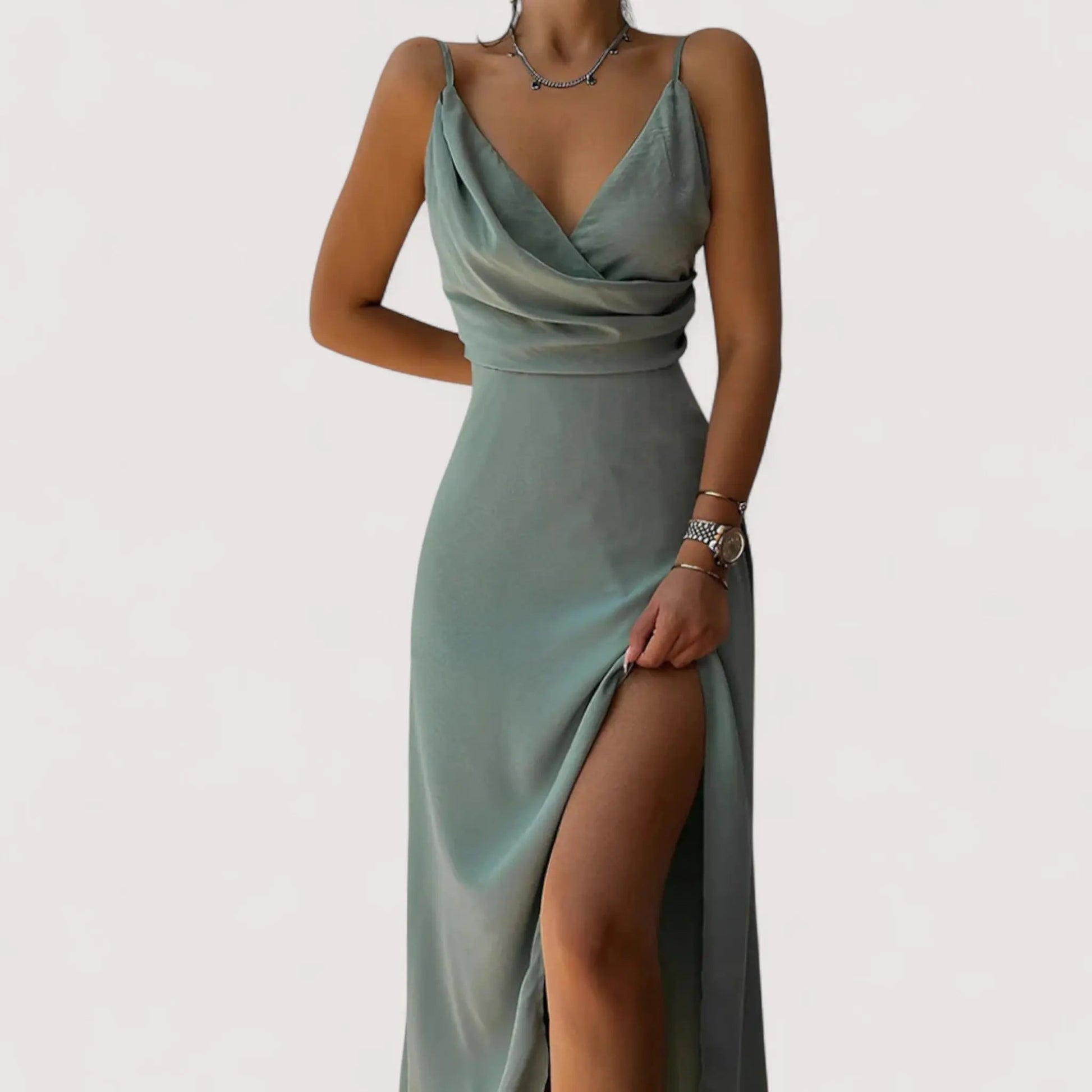 Maxikleid Damen | Satin-Wickeloptik & Hoher Beinschlitz