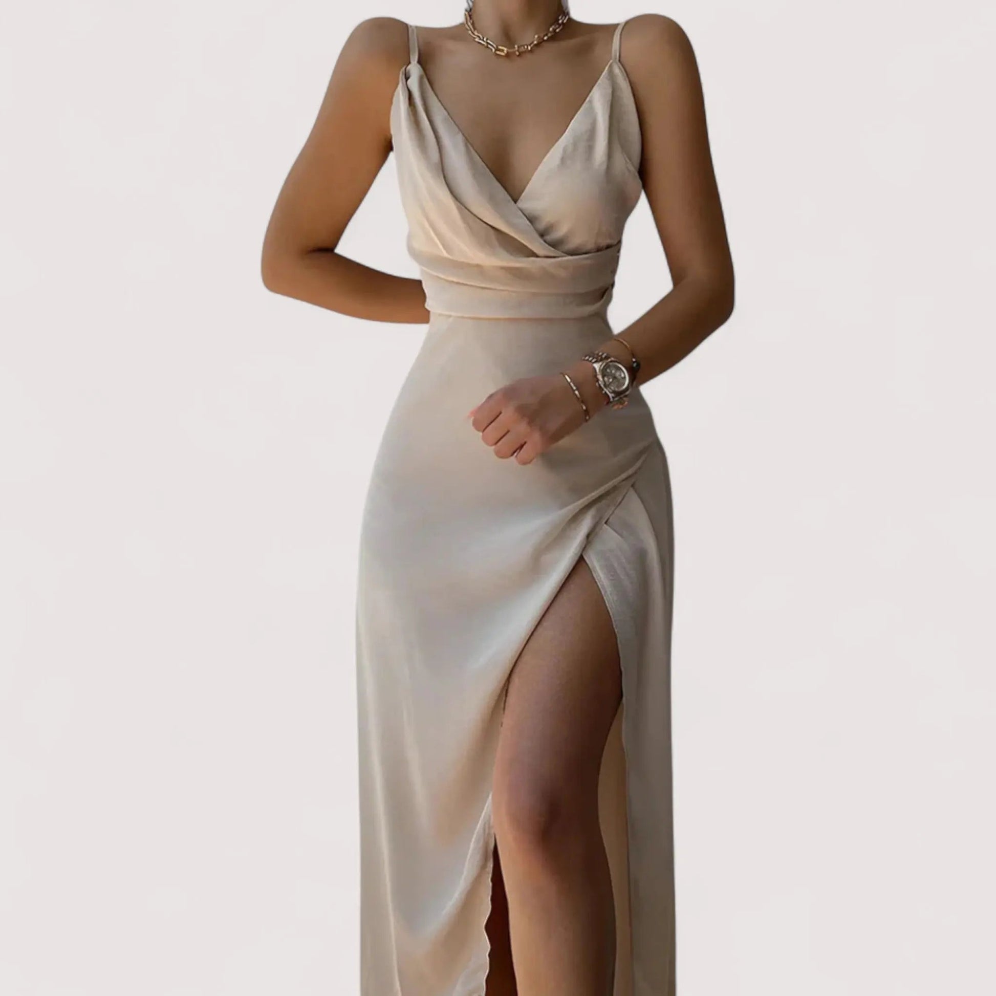 Maxikleid Damen | Satin-Wickeloptik & Hoher Beinschlitz