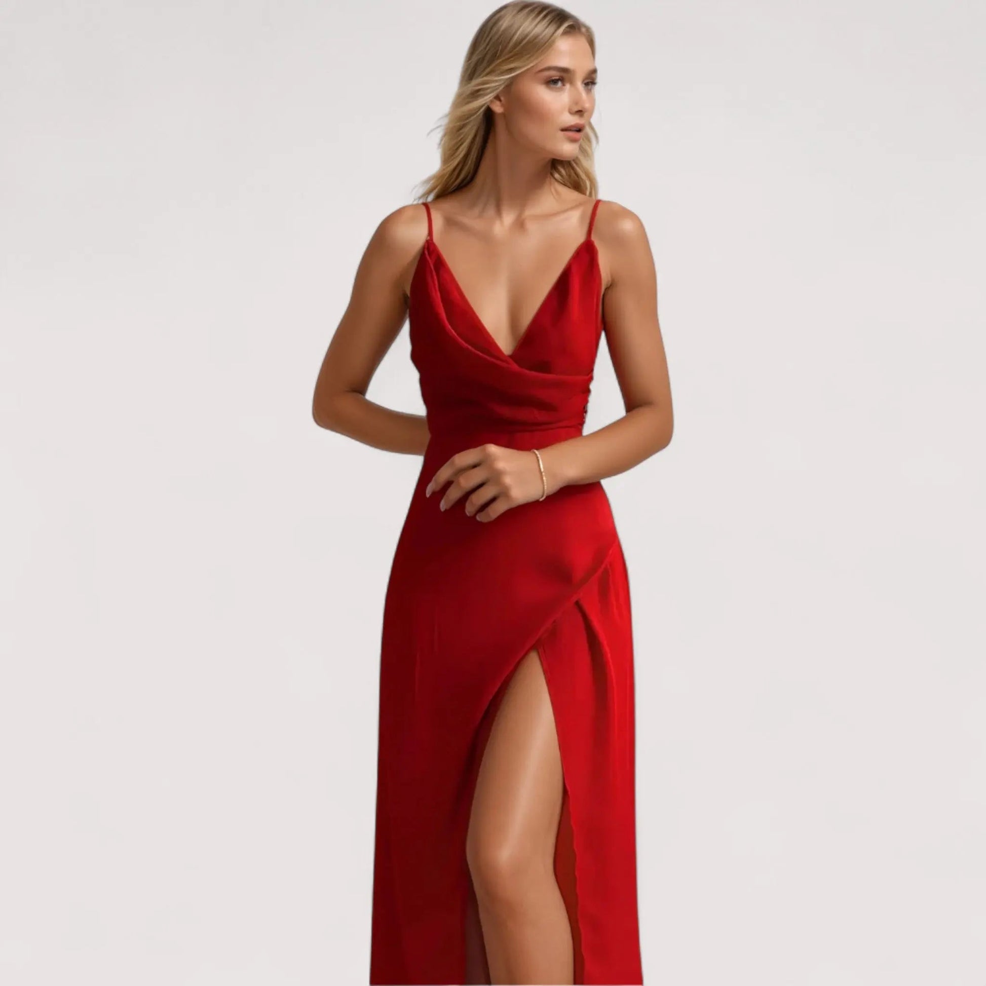 Maxikleid Damen | Satin-Wickeloptik & Hoher Beinschlitz