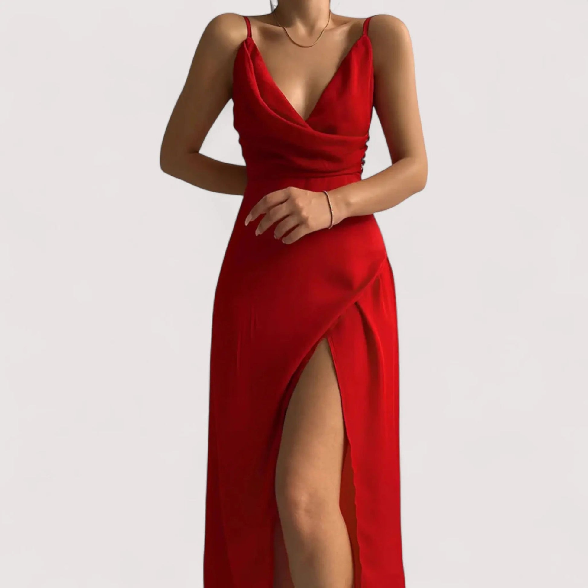 Maxikleid Damen | Satin-Wickeloptik & Hoher Beinschlitz