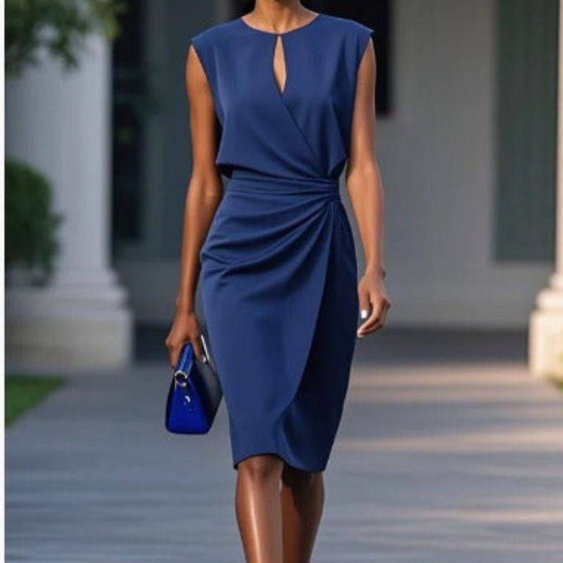 Midi Kleid Damen | Keyhole-Detail & Taillierte Raffung