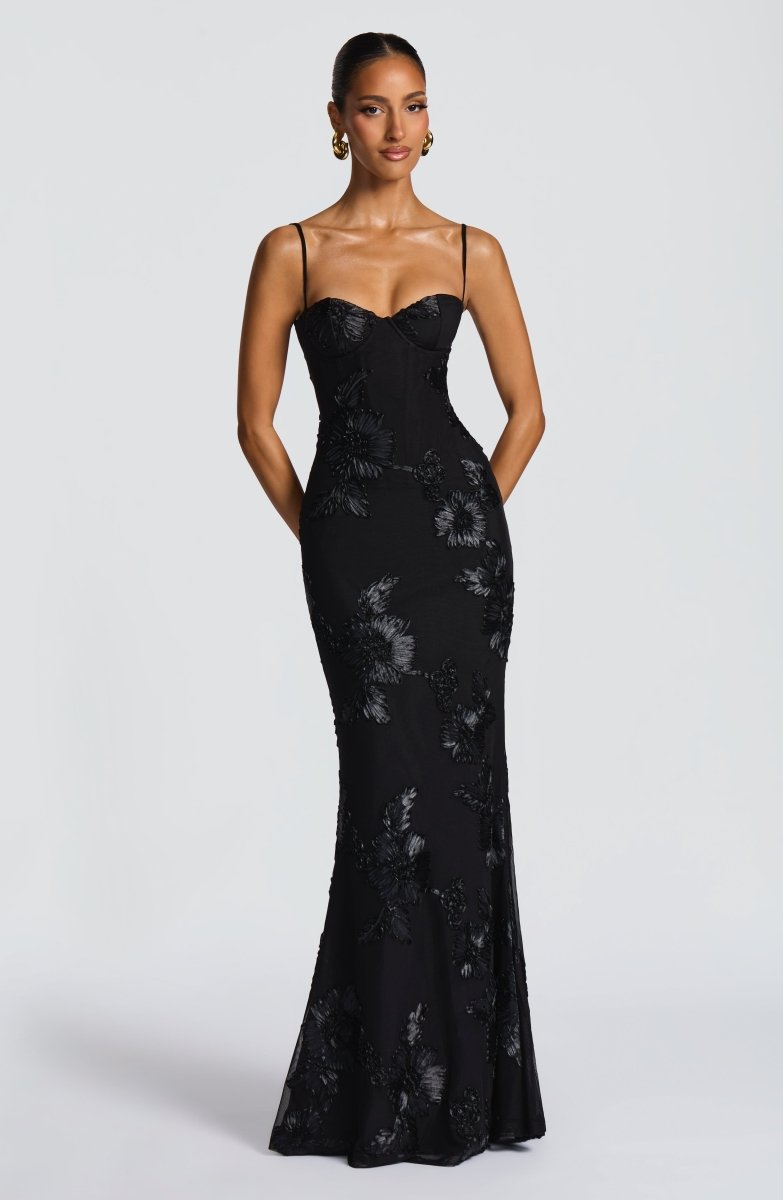 Maxikleid Damen | Figurbetontes Abendkleid mit Bustier & Spitzenstickerei