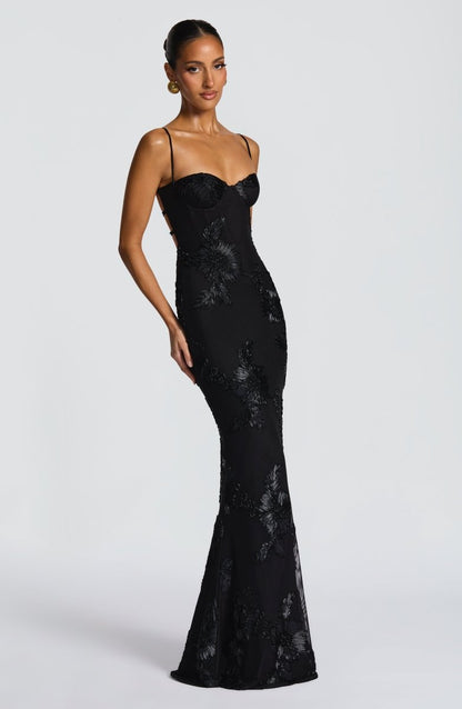 Maxikleid Damen | Figurbetontes Abendkleid mit Bustier & Spitzenstickerei