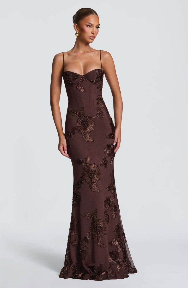 Maxikleid Damen | Figurbetontes Abendkleid mit Bustier & Spitzenstickerei