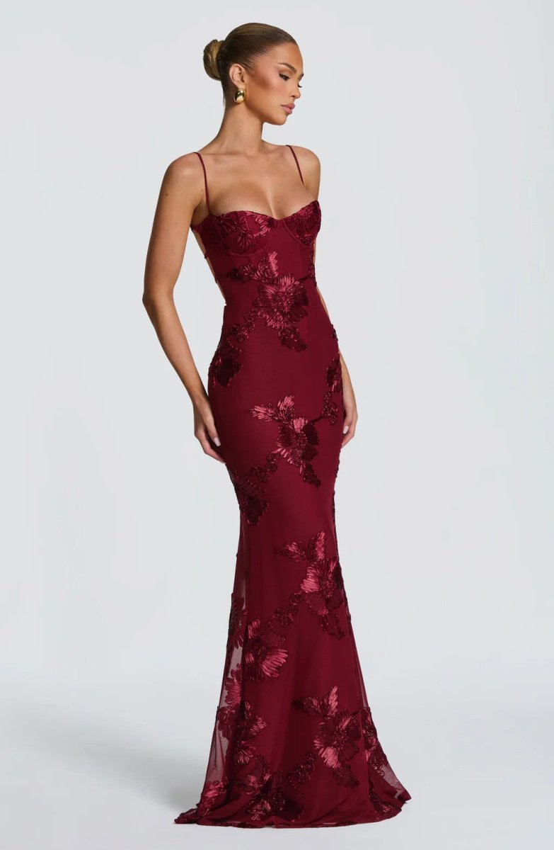 Maxikleid Damen | Figurbetontes Abendkleid mit Bustier & Spitzenstickerei