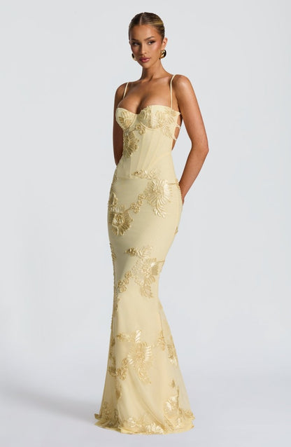 Maxikleid Damen | Figurbetontes Abendkleid mit Bustier & Spitzenstickerei