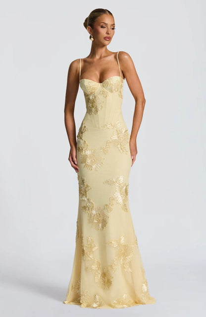 Maxikleid Damen | Figurbetontes Abendkleid mit Bustier & Spitzenstickerei