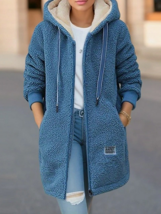 Fleecejacke für Damen | Kapuze, länger geschnitten