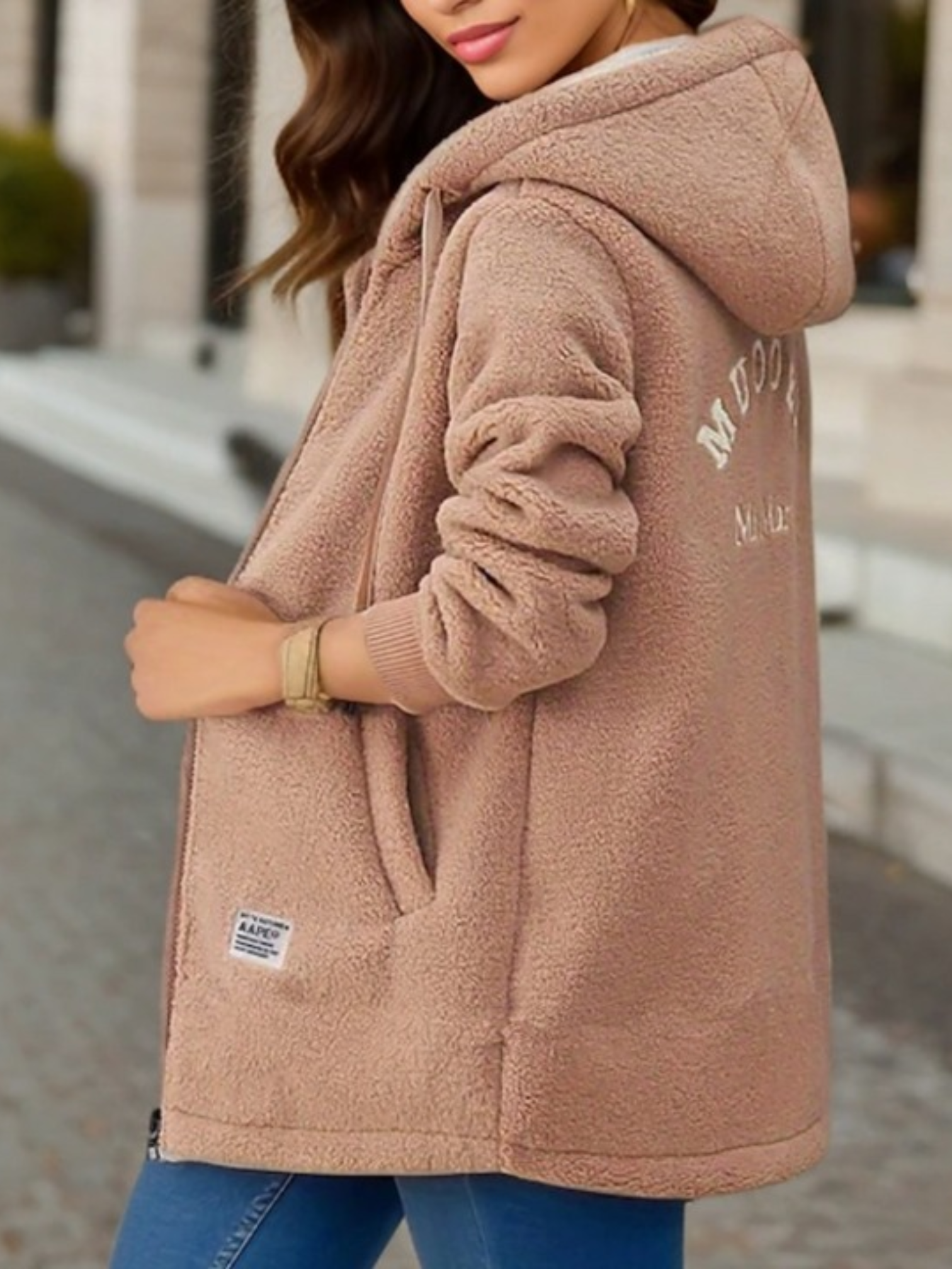 Fleecejacke für Damen | Kapuze, länger geschnitten