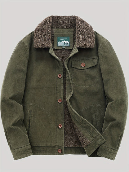 Fleecejacke für Herren, Knopfverschluss, winddicht | Winter