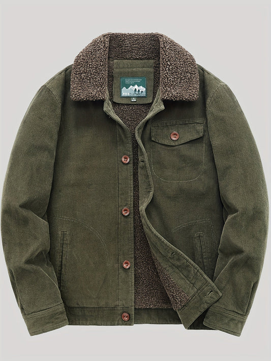 Fleecejacke für Herren, Knopfverschluss, winddicht | Winter