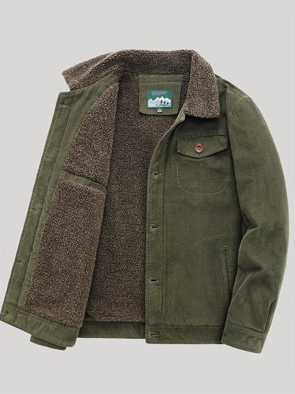 Fleecejacke für Herren, Knopfverschluss, winddicht | Winter