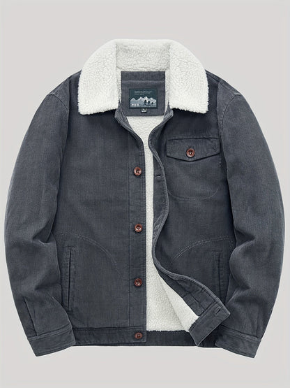 Fleecejacke für Herren, Knopfverschluss, winddicht | Winter