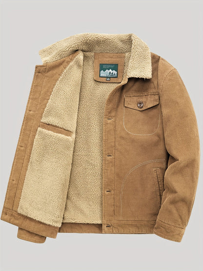 Fleecejacke für Herren, Knopfverschluss, winddicht | Winter