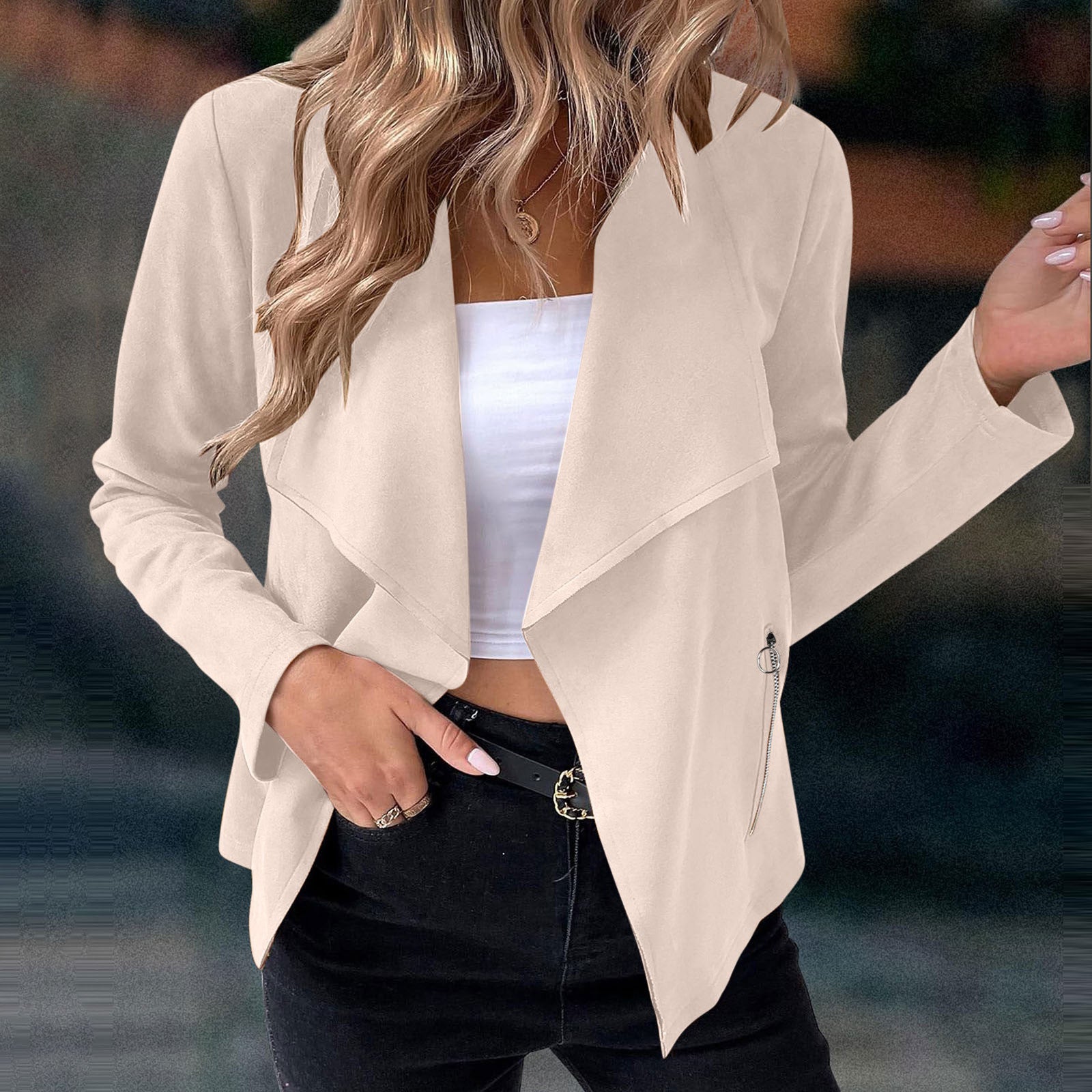 Florinda | Damen Kurzjacke Wasserfallkragen Langarm 2