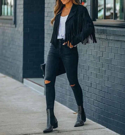 Fransenjacke Damen | Western-Look & Reverskragen