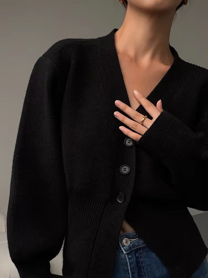Gemütlicher Strick-Cardigan mit V-Ausschnitt und Knopfleiste 0