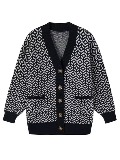 Gemütlicher Strickcardigan mit geometrischem Muster und Knopfleiste 0