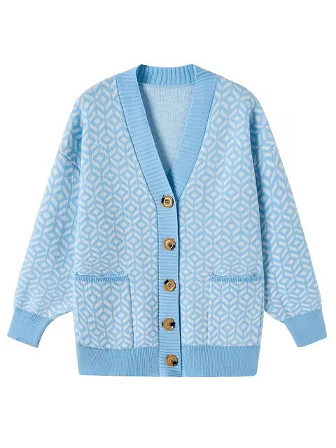 Gemütlicher Strickcardigan mit geometrischem Muster und Knopfleiste 5