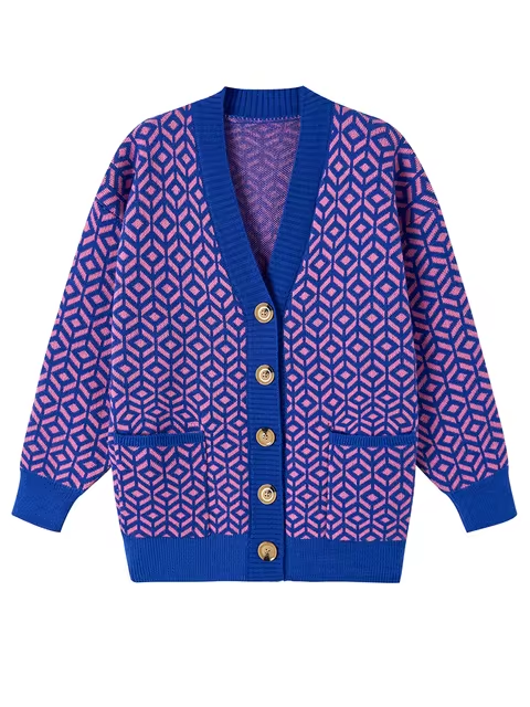Gemütlicher Strickcardigan mit geometrischem Muster und Knopfleiste 7