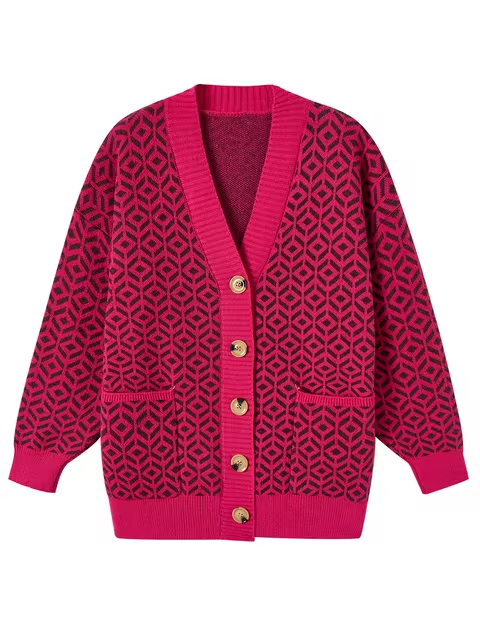 Gemütlicher Strickcardigan mit geometrischem Muster und Knopfleiste 8