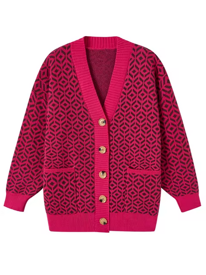 Gemütlicher Strickcardigan mit geometrischem Muster und Knopfleiste 8