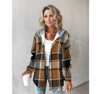 Gemütlicher karierter Hoodie mit Kordelzug für Damen 0