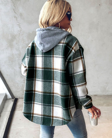 Gemütlicher karierter Hoodie mit Kordelzug für Damen 3