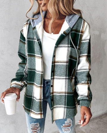 Gemütlicher karierter Hoodie mit Kordelzug für Damen 5
