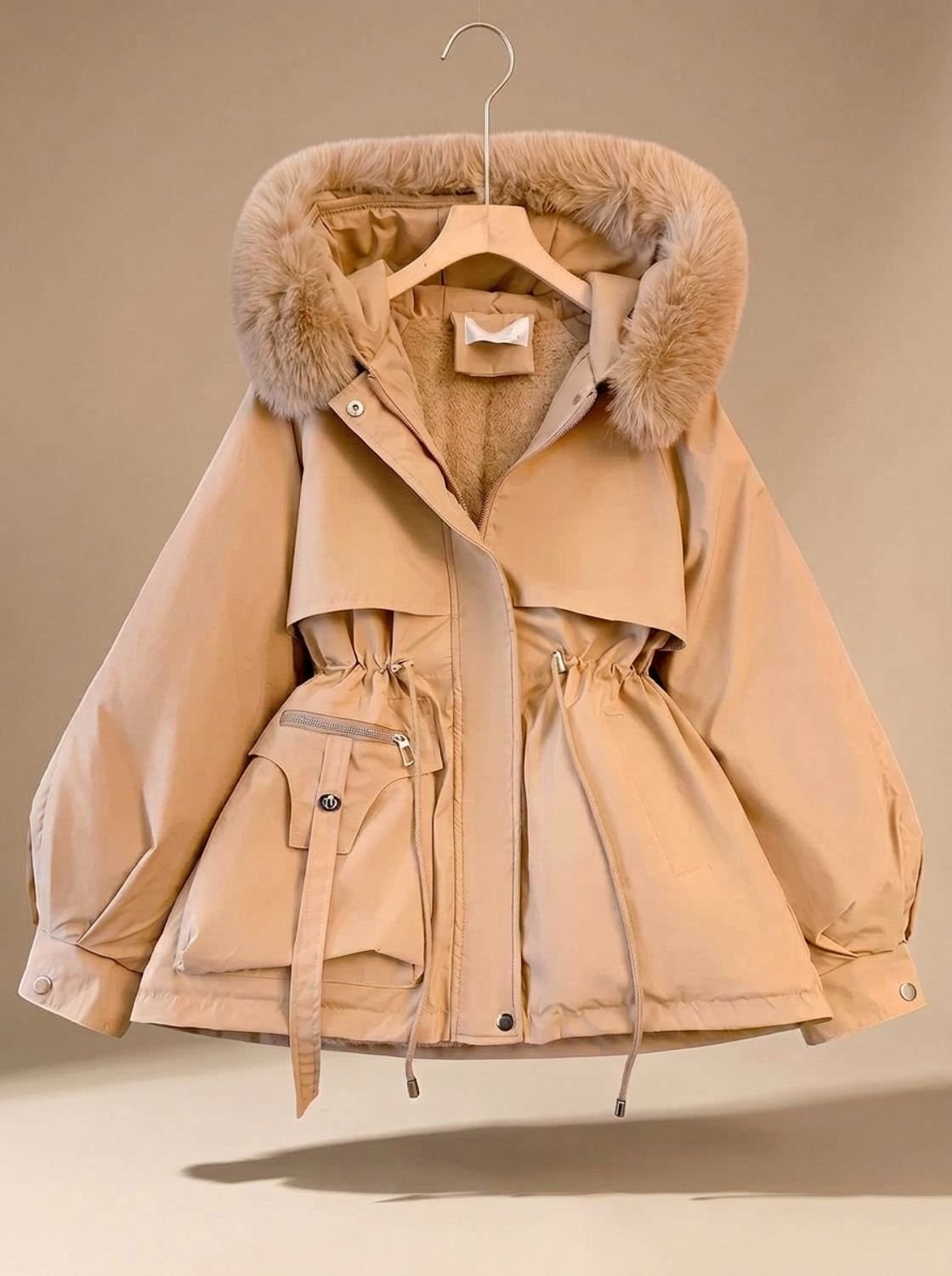 Freymund | Damen Gesteppte Winterjacke mit Kunstfell-Kapuze - Beige - Image 4
