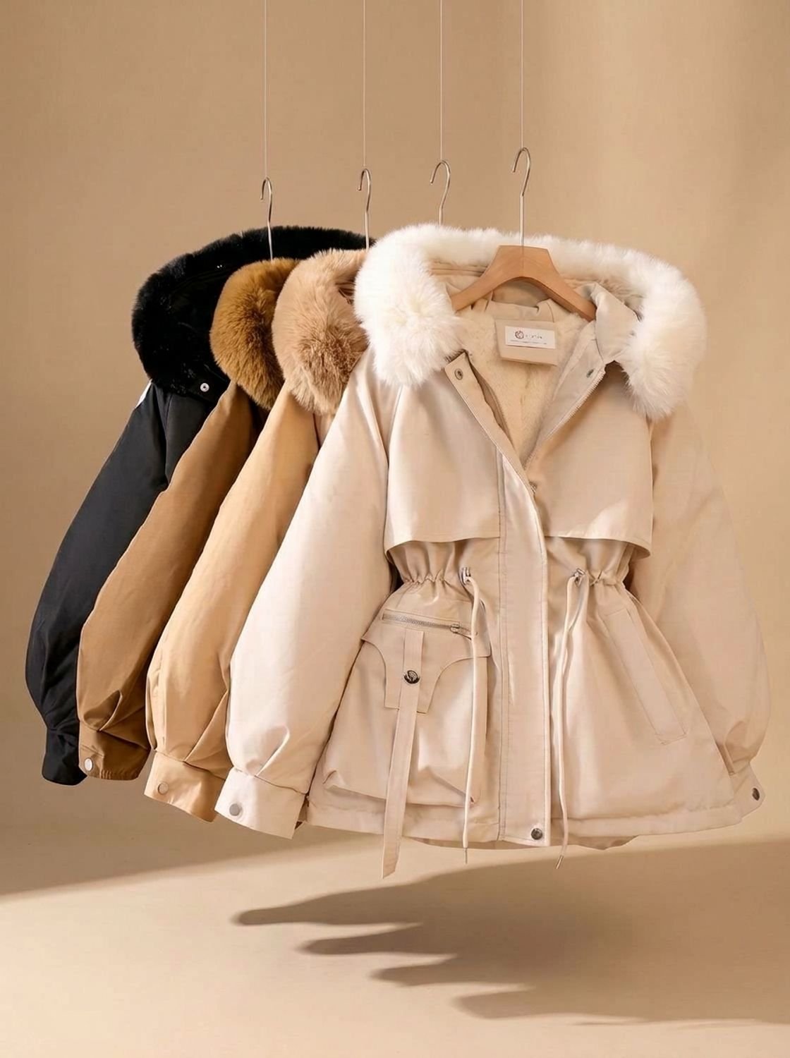 Freymund | Damen Gesteppte Winterjacke mit Kunstfell-Kapuze - Beige - Image 5