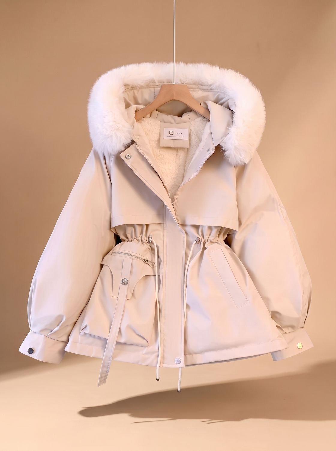 Freymund | Damen Gesteppte Winterjacke mit Kunstfell-Kapuze - Beige - Image 1