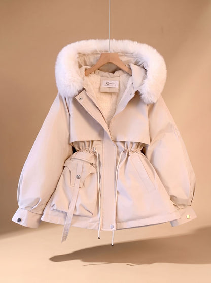 Freymund | Damen Gesteppte Winterjacke mit Kunstfell-Kapuze - Beige - Image 1