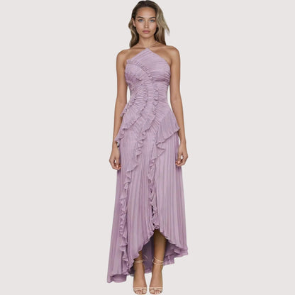 Maxikleid Damen | Plissee-Rüschen & Asymmetrischer Festlook