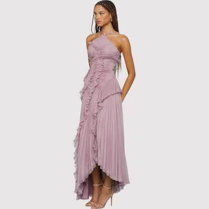 Maxikleid Damen | Plissee-Rüschen & Asymmetrischer Festlook