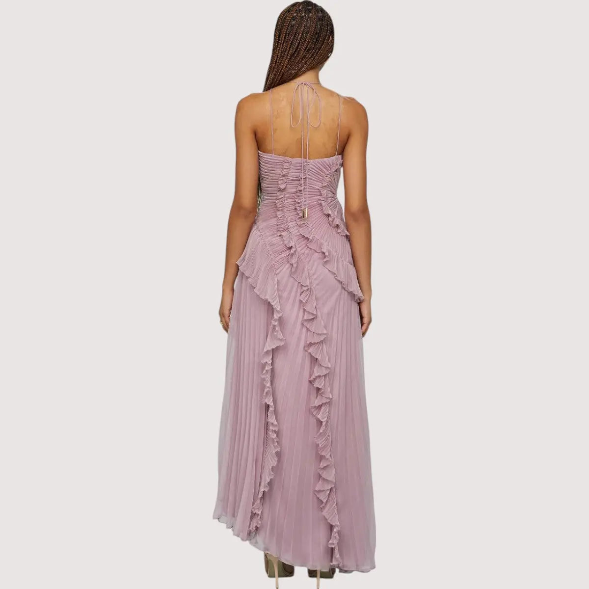 Maxikleid Damen | Plissee-Rüschen & Asymmetrischer Festlook