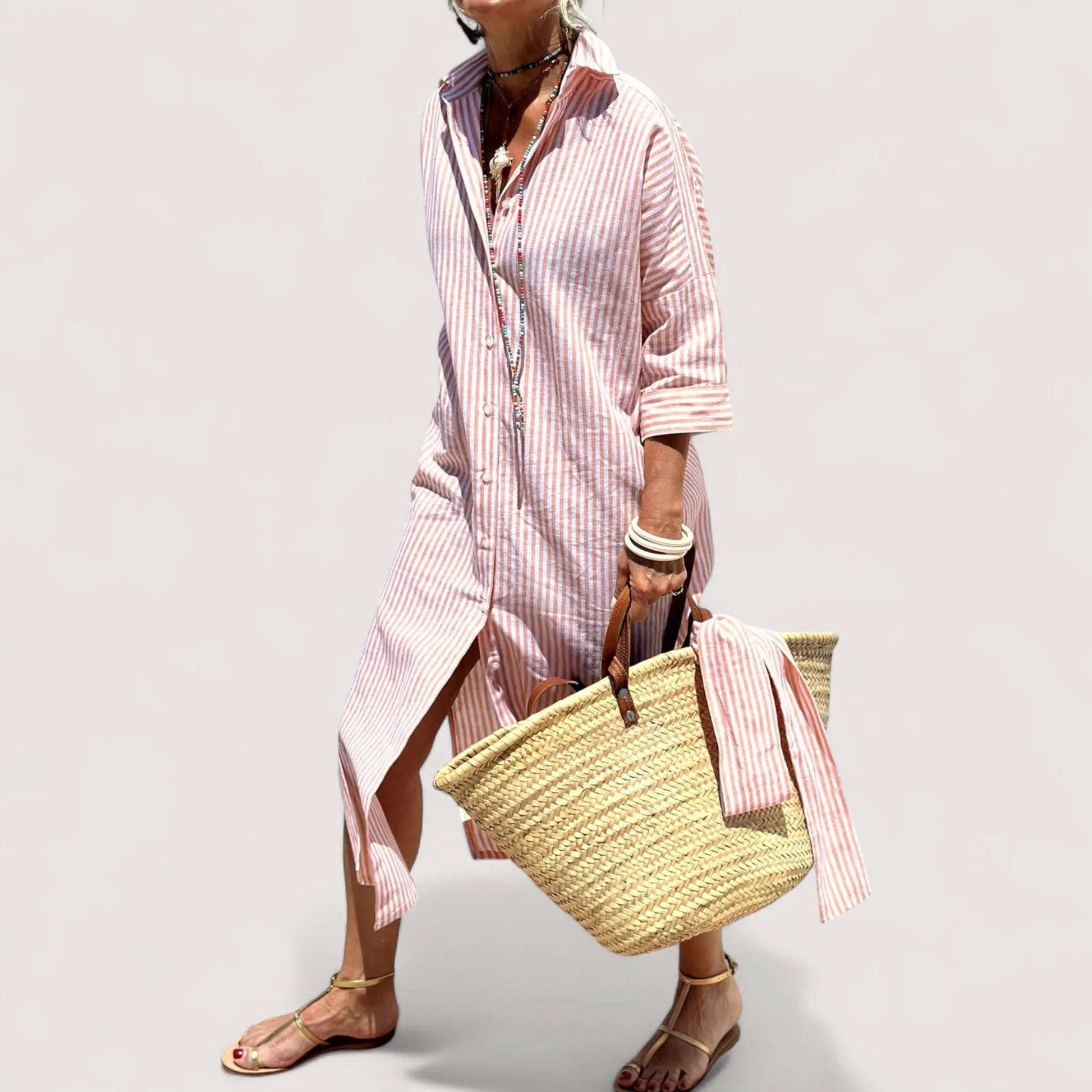 Streifenkleid Damen | Oversize Schnitt & Knopfleiste