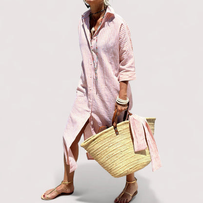 Streifenkleid Damen | Oversize Schnitt & Knopfleiste
