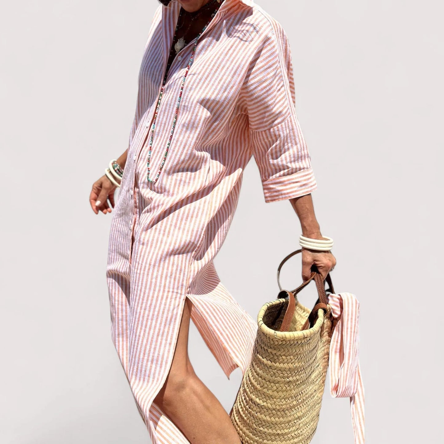 Streifenkleid Damen | Oversize Schnitt & Knopfleiste