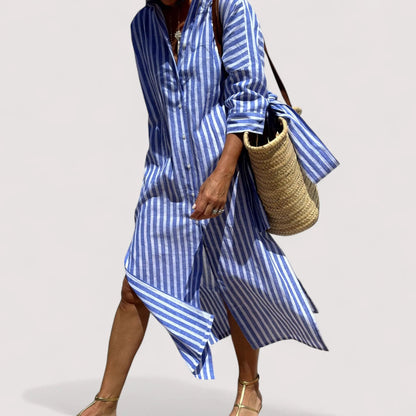 Streifenkleid Damen | Oversize Schnitt & Knopfleiste