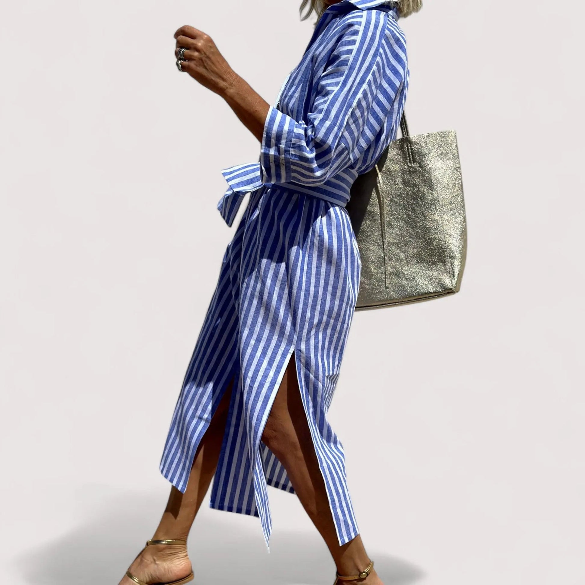 Streifenkleid Damen | Oversize Schnitt & Knopfleiste
