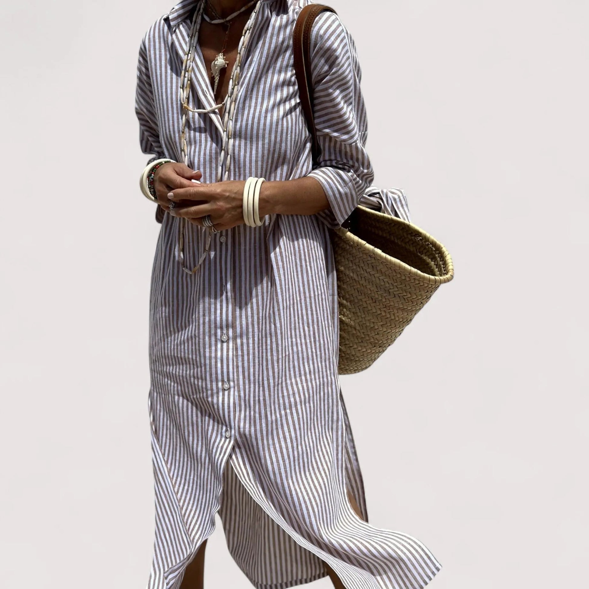 Streifenkleid Damen | Oversize Schnitt & Knopfleiste