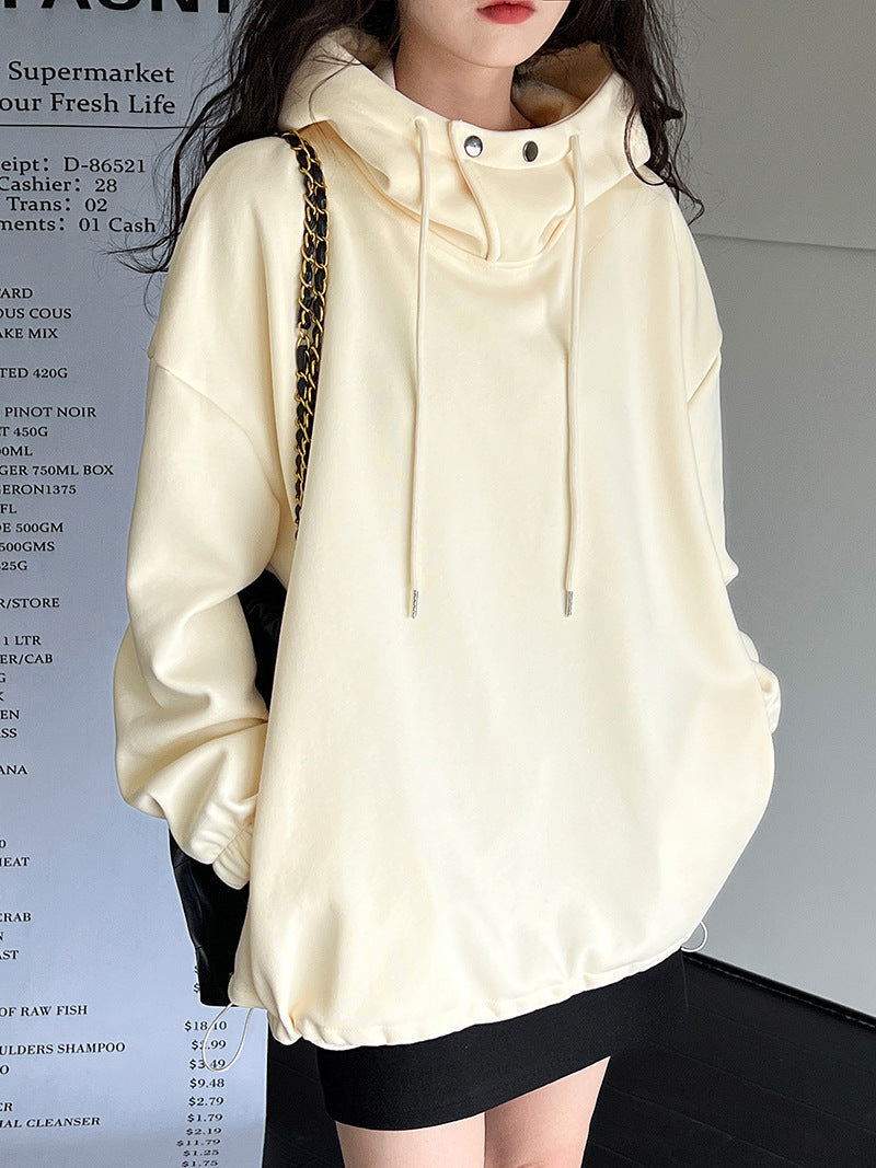 Halblanger Hoodie mit Knopfdetail und losem Kragen 1