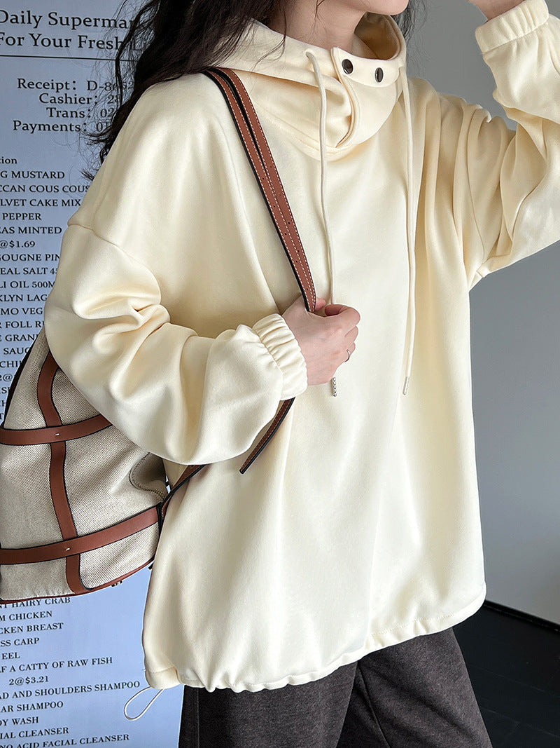 Halblanger Hoodie mit Knopfdetail und losem Kragen 2