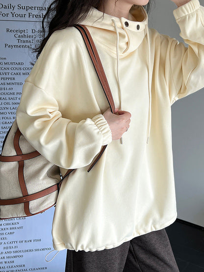 Halblanger Hoodie mit Knopfdetail und losem Kragen 2