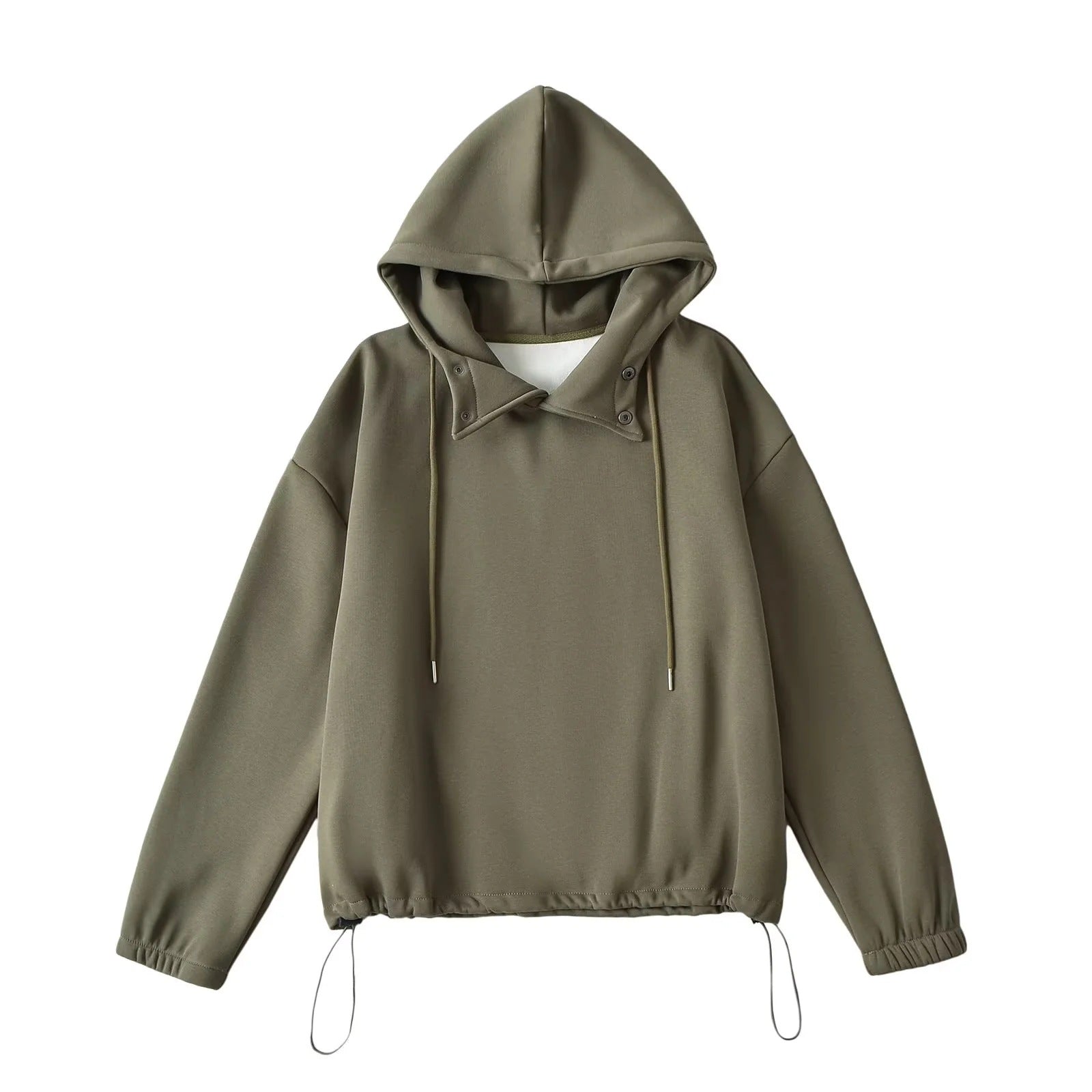 Halblanger Hoodie mit Knopfdetail und losem Kragen 5