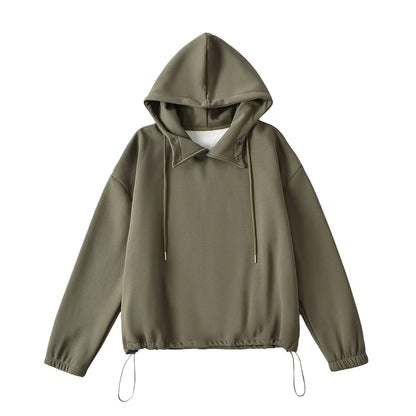 Halblanger Hoodie mit Knopfdetail und losem Kragen 5