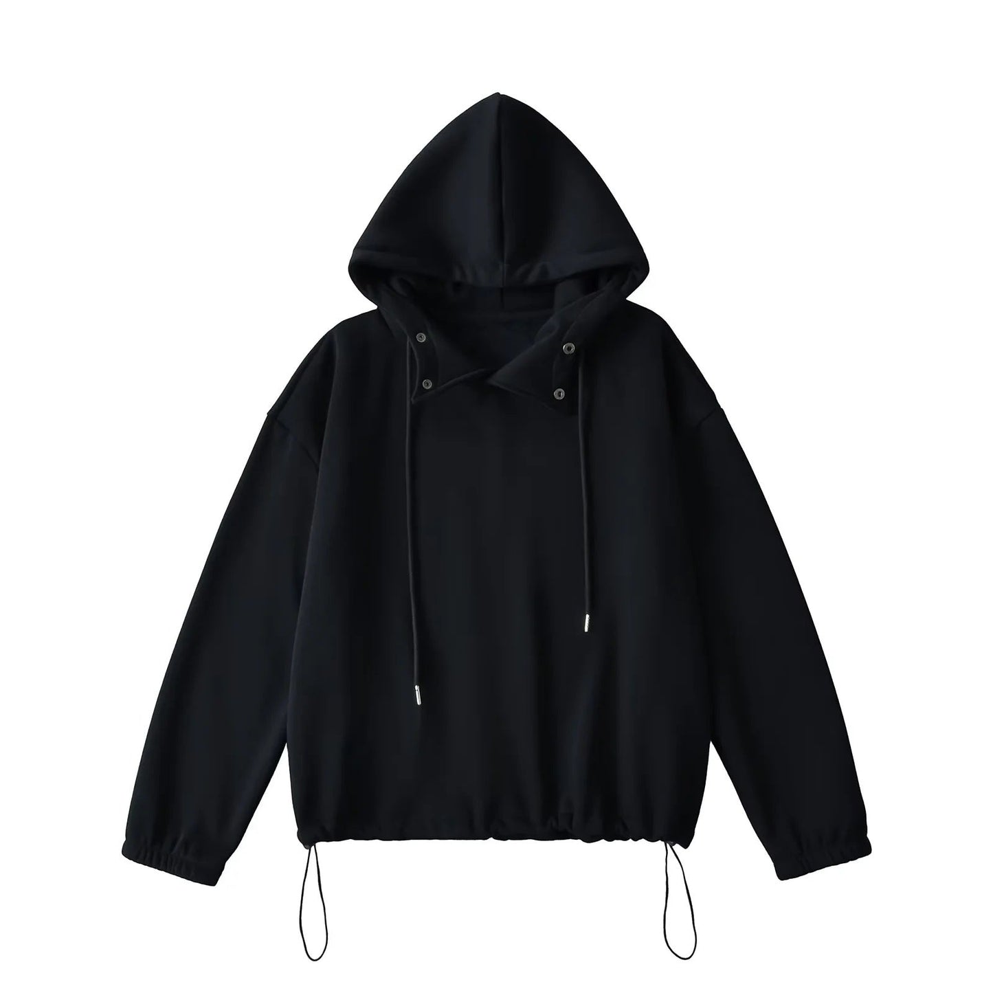 Halblanger Hoodie mit Knopfdetail und losem Kragen 6