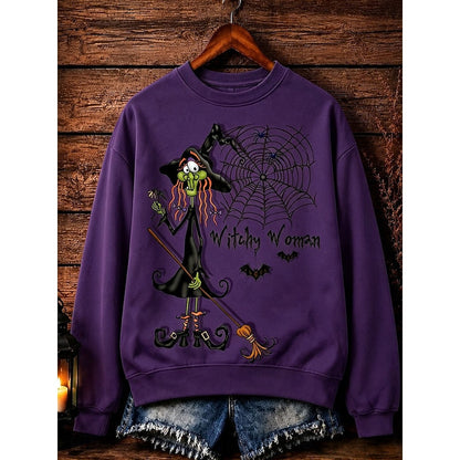 Gerdlotte | Damen Halloween Sweatshirt mit Hexen-Print - Green - Image 3